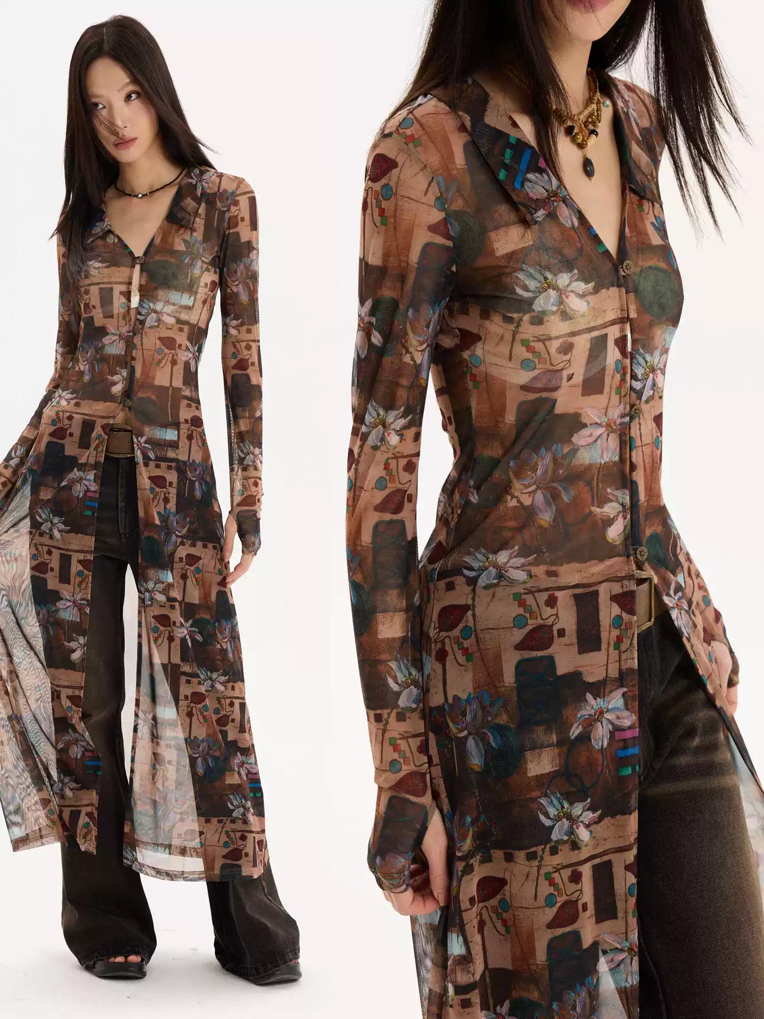 Floral Mesh Maxi Cardigan