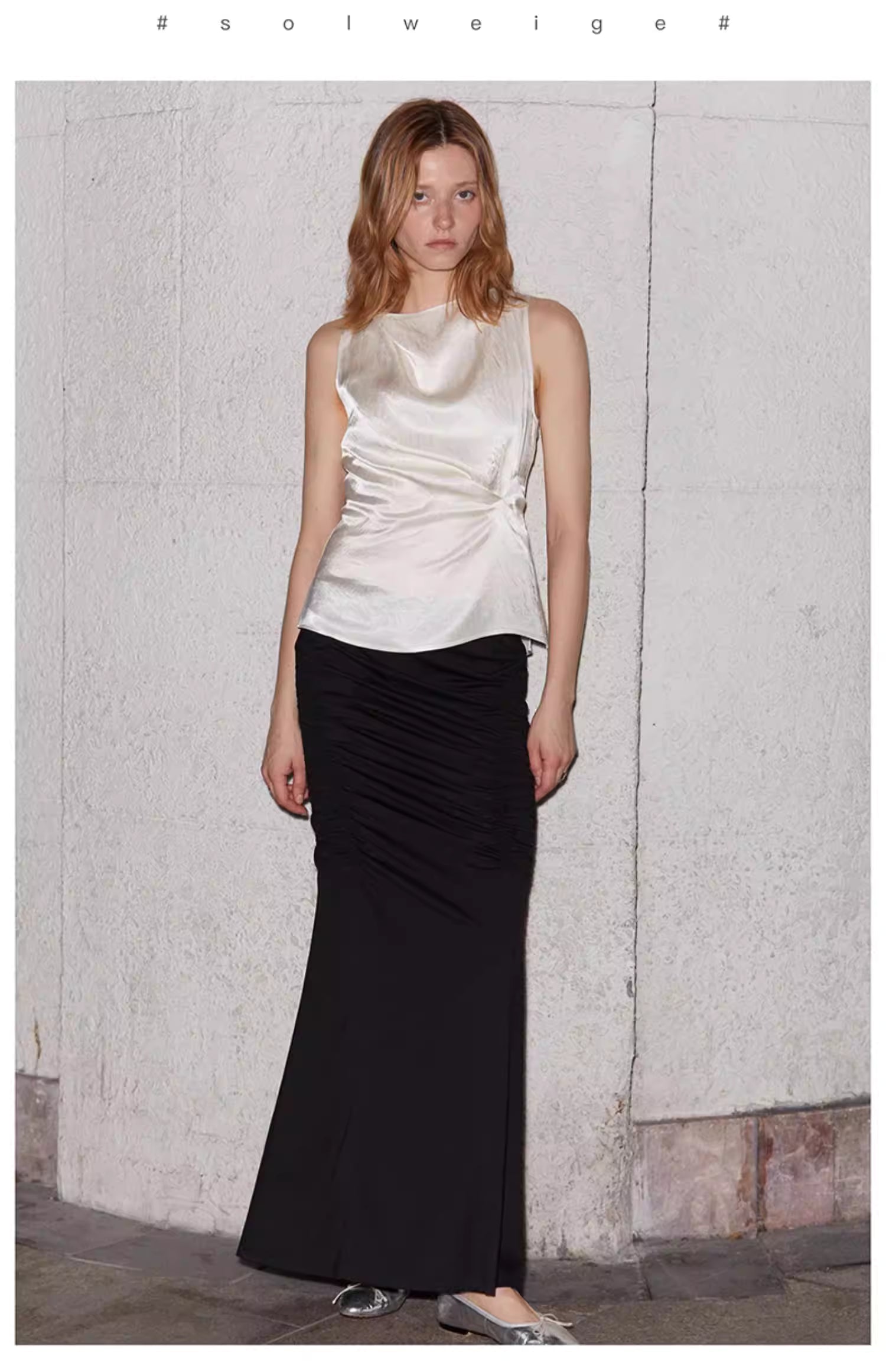 Crinkled Satin Cowl-Neck Top with Button-Back Detail