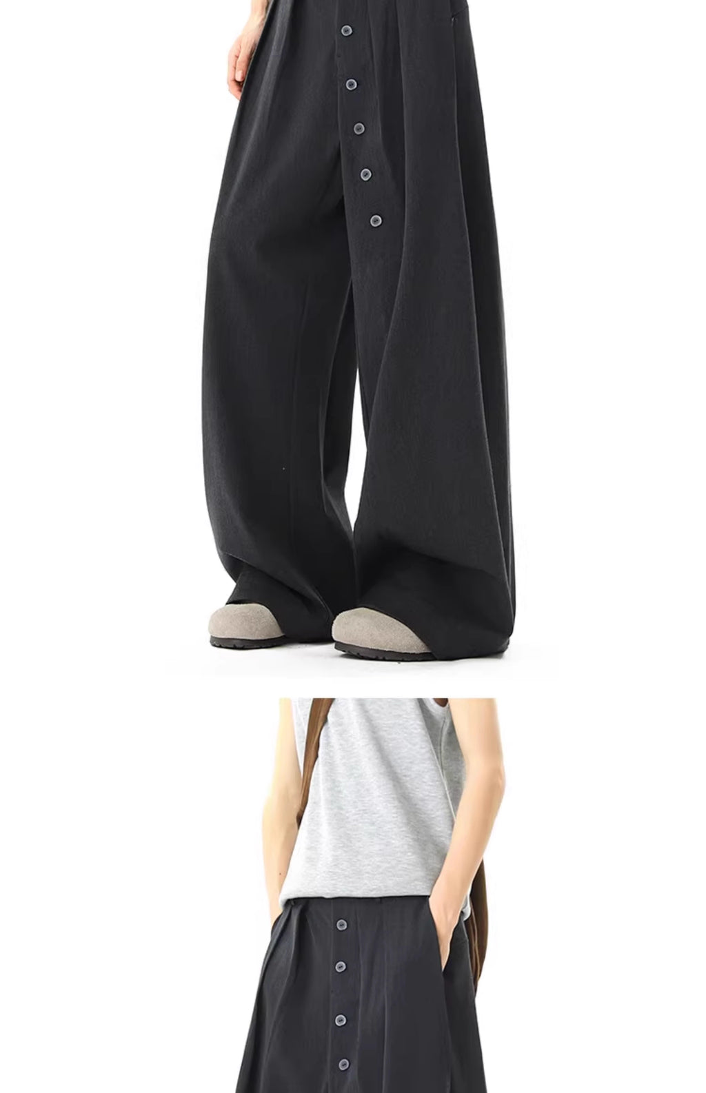 Button Detail Pants in Dark Grey