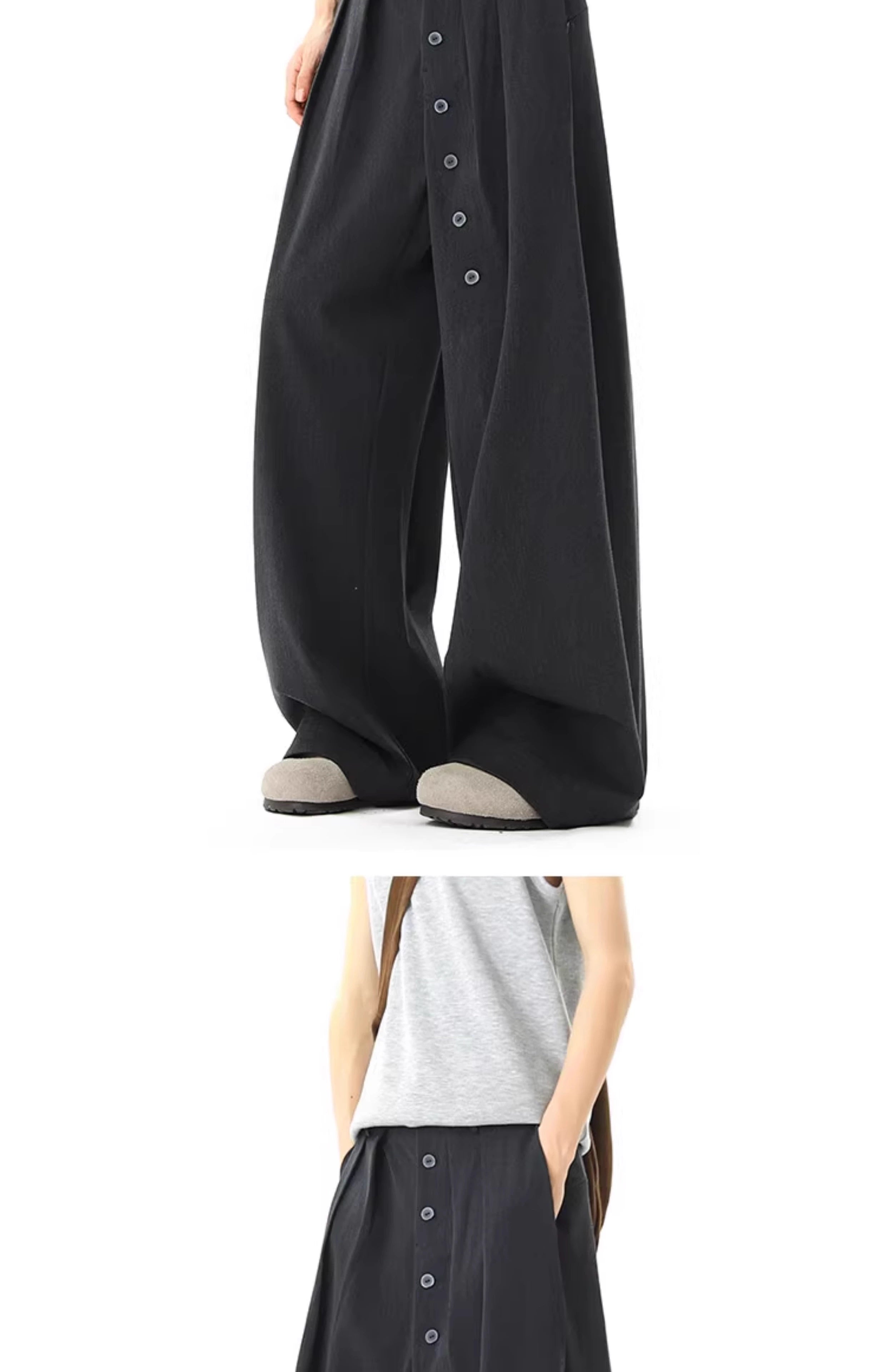 Button Detail Pants in Dark Grey