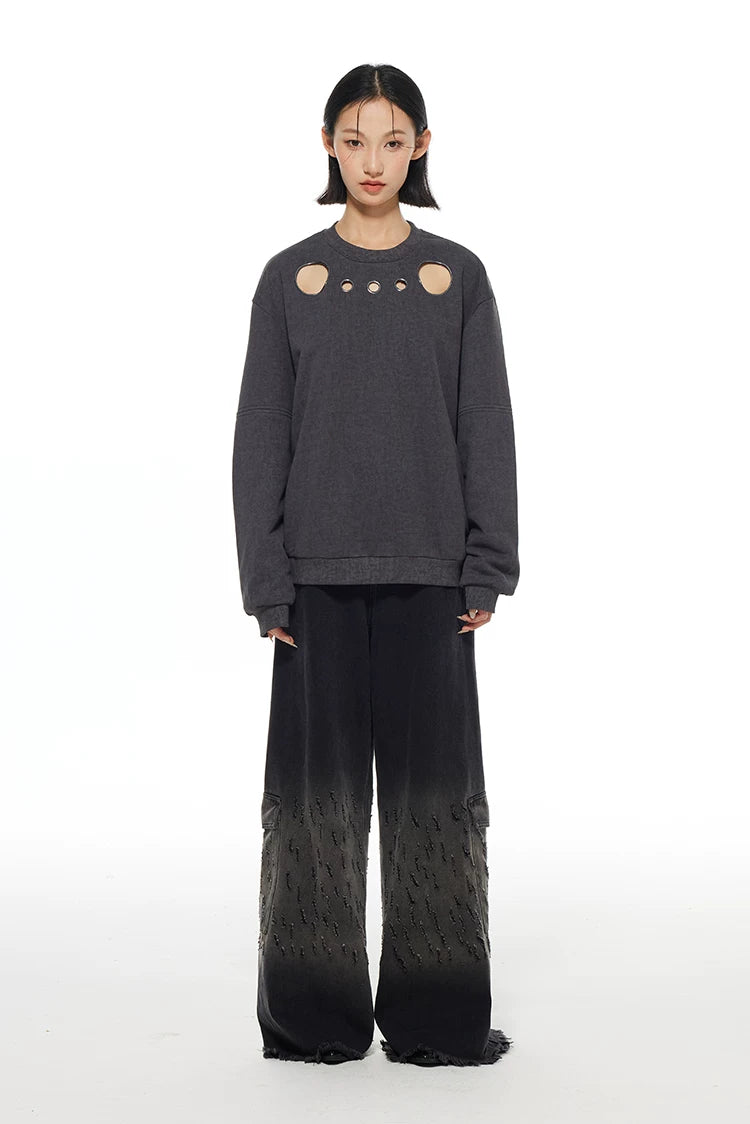 Distressed Cut-Out Oversized Sweatshirt