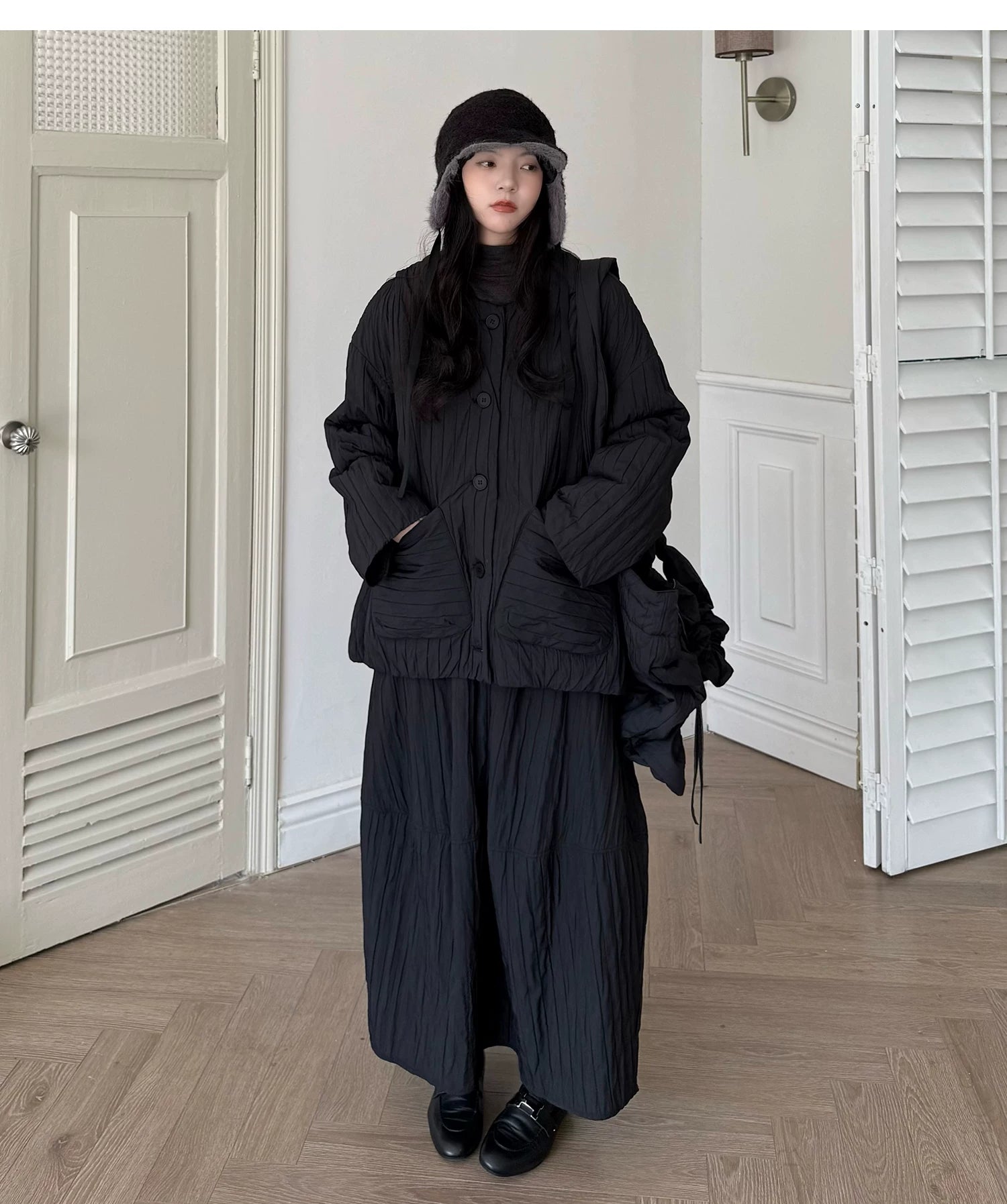 Crinkled Quilted Utility Jacket – Black