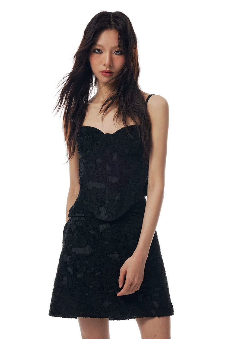 Lace Jacquard Corset & Mini Skirt Set