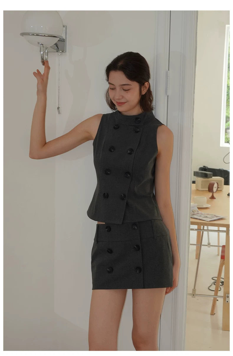 Double-Breasted Sleeveless Tailored Vest
