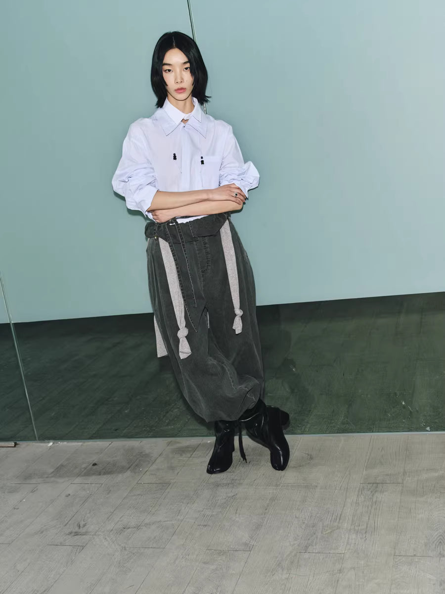 Deconstructed Wide-Leg Charcoal Trousers