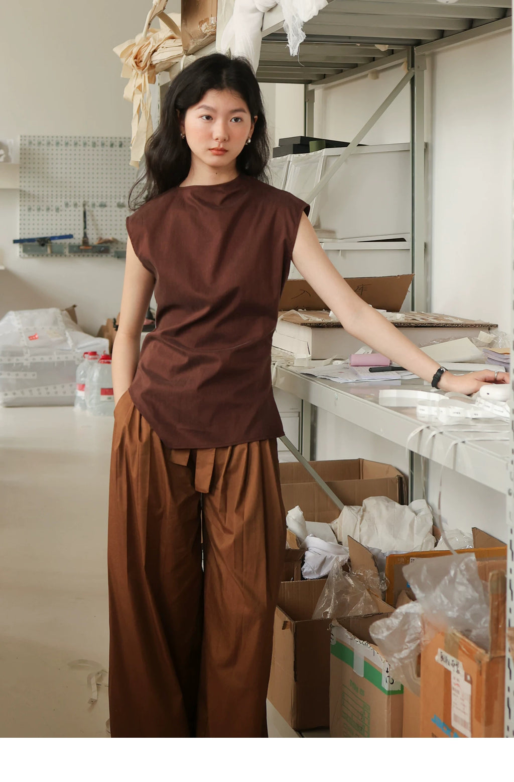 Lyocell Linen Sleeveless Top in Terracotta or Navy