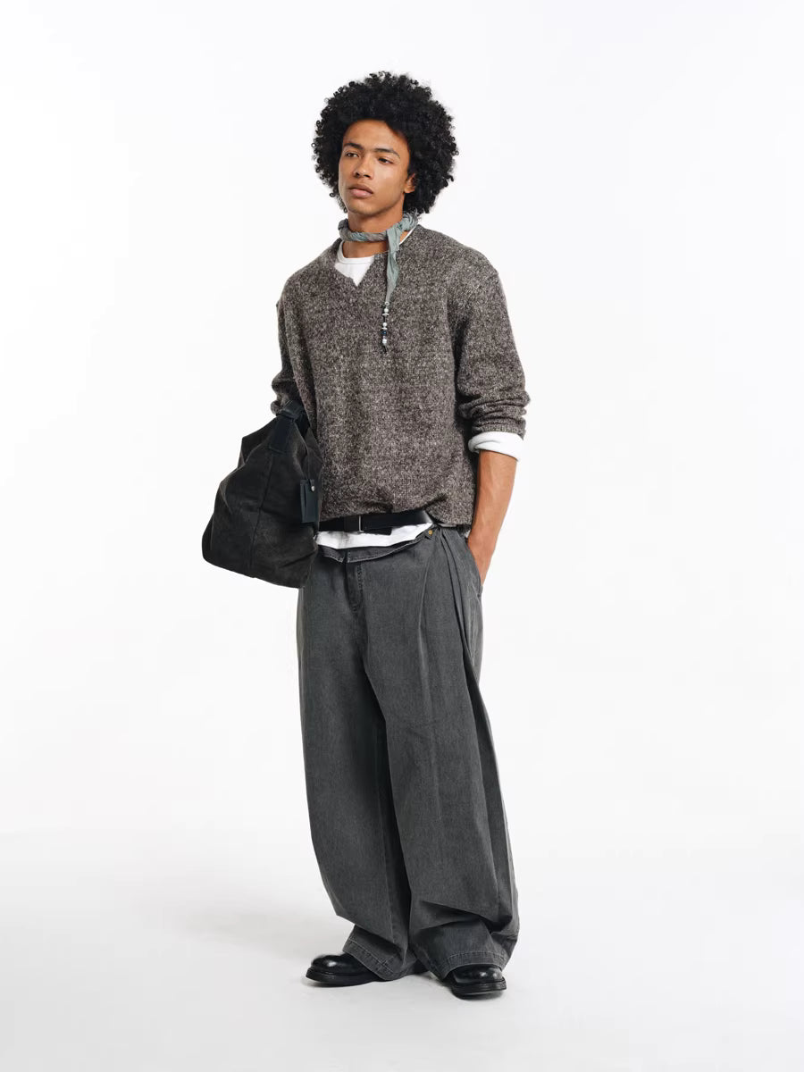Deconstructed Wide-Leg Charcoal Trousers