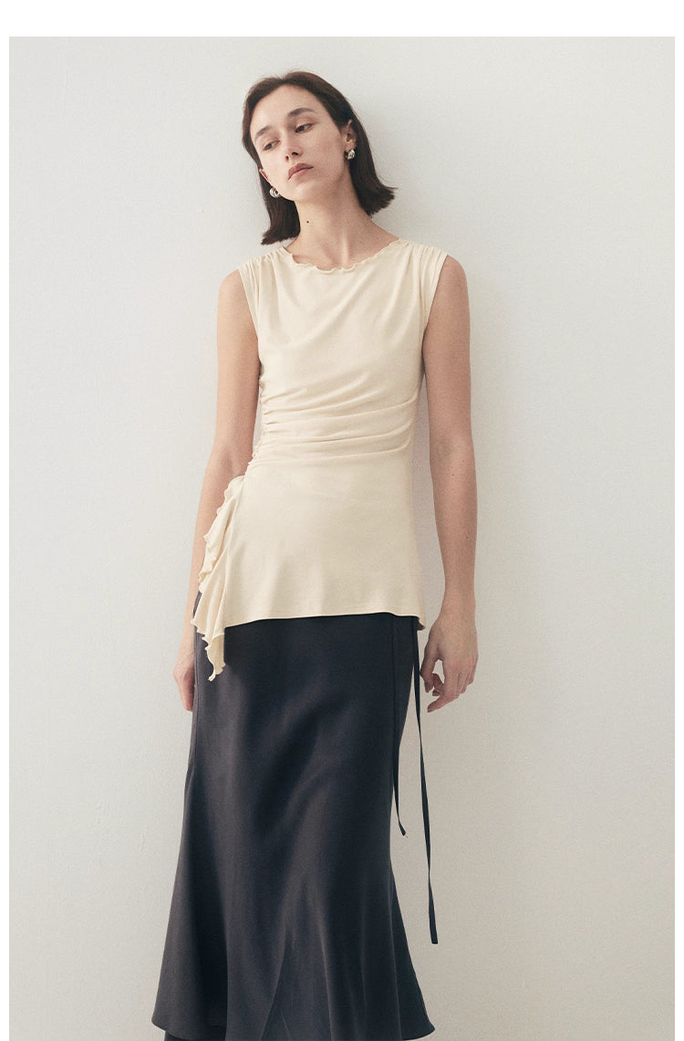 Ruffled Knit Top in Charcoal or Beige