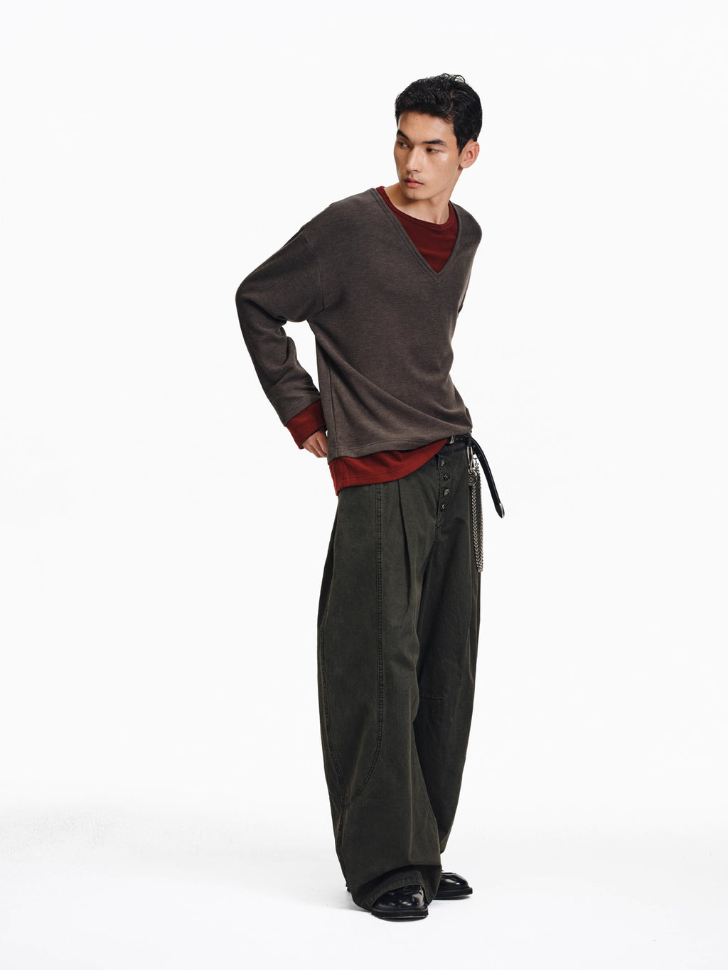 Faded Wide-Leg Pants in Deep Moss