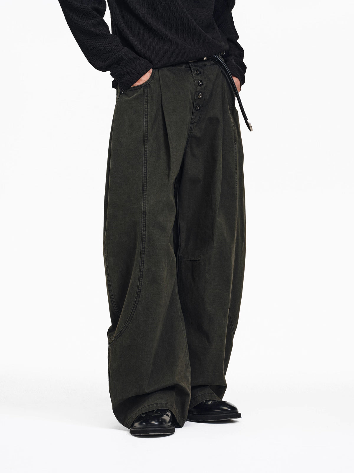 Faded Wide-Leg Pants in Deep Moss