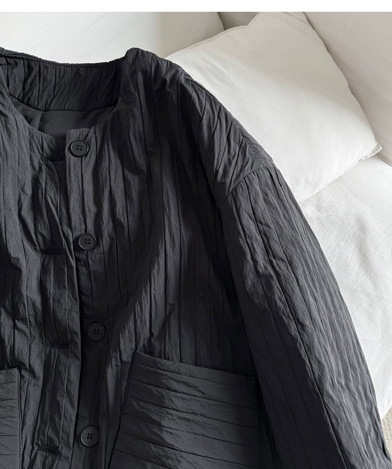 Crinkled Quilted Utility Jacket – Black