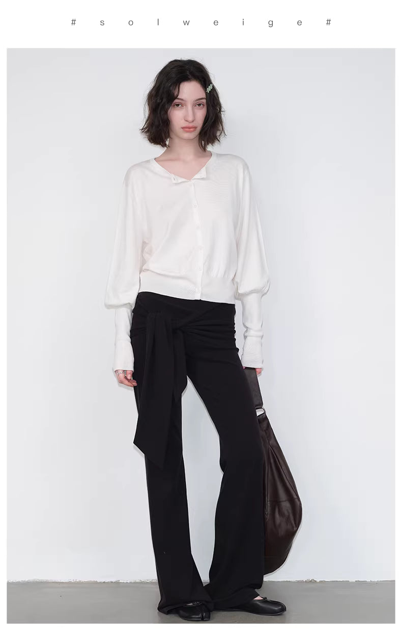 Lantern Sleeve Cardigan in Black Ink or White