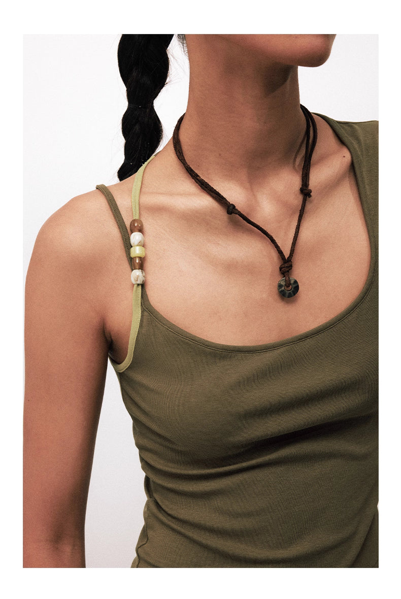 Asymmetric Halter Bead Top