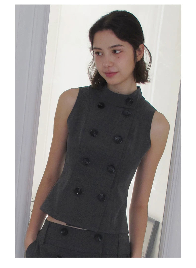 Double-Breasted Sleeveless Tailored Vest