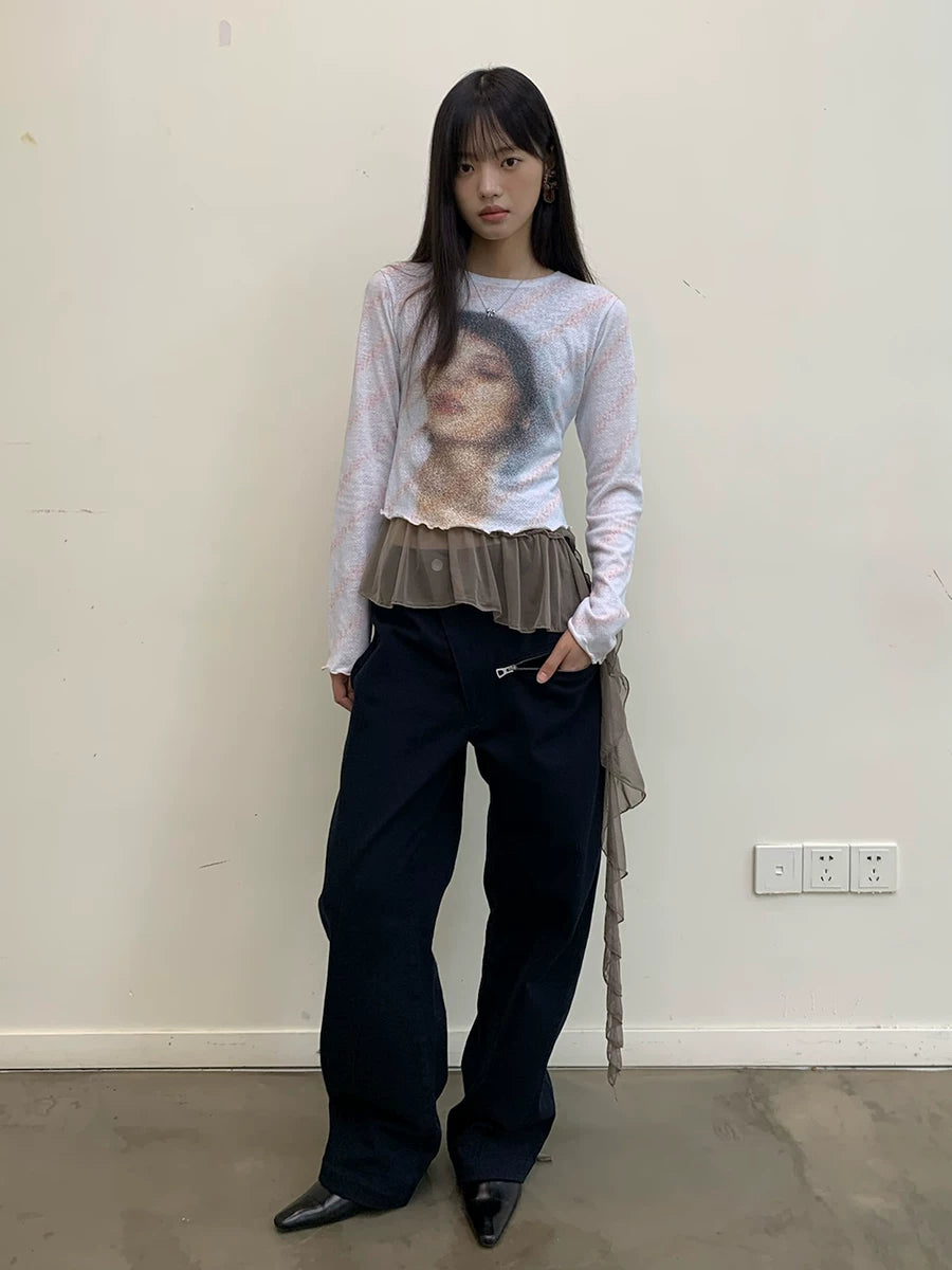 Veil Portrait Lettuce Hem Long-Sleeve