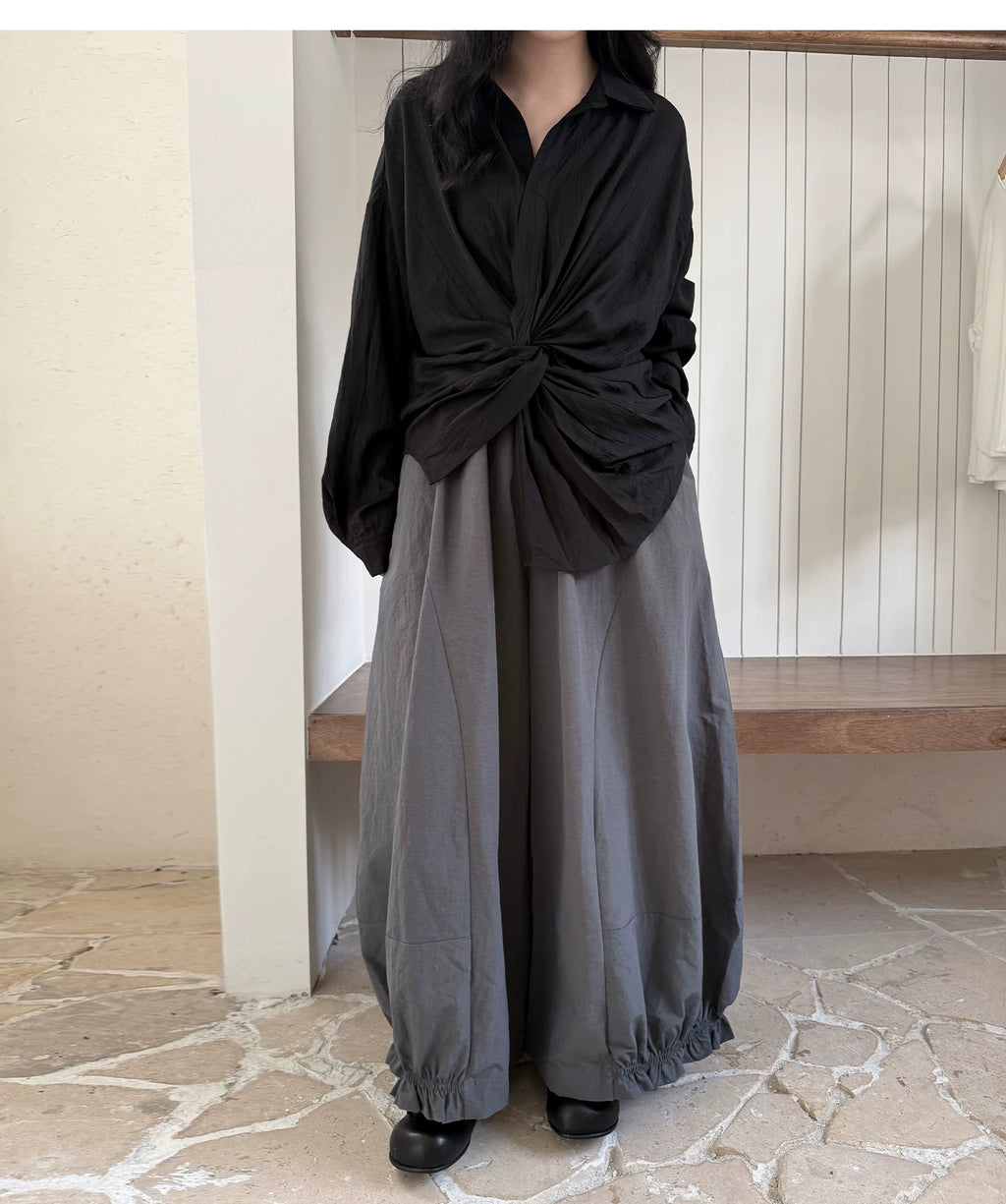 Gathered Balloon Wide-Leg Trousers