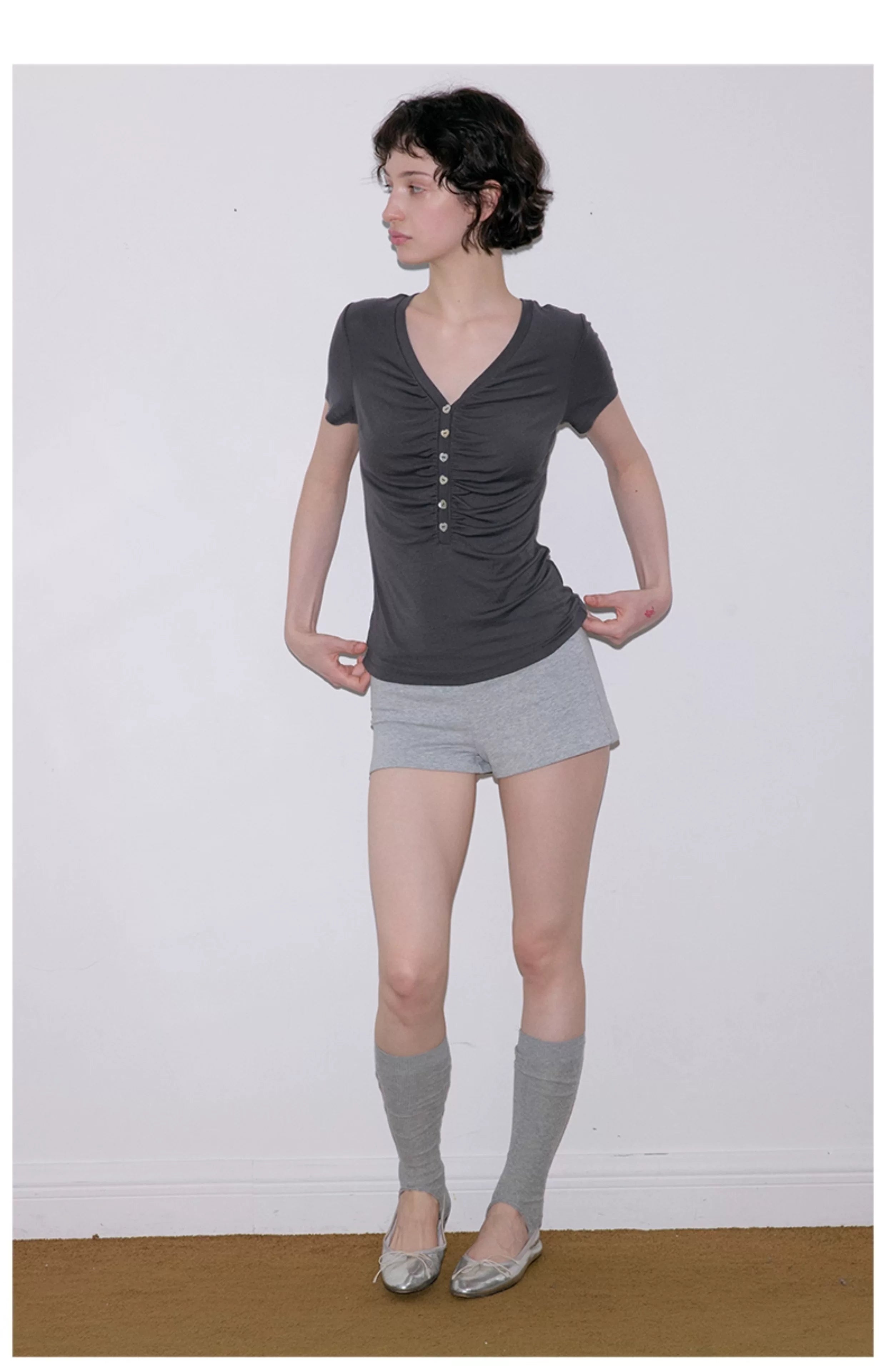 Roselight TENCEL™ Wool Button Ruched Top