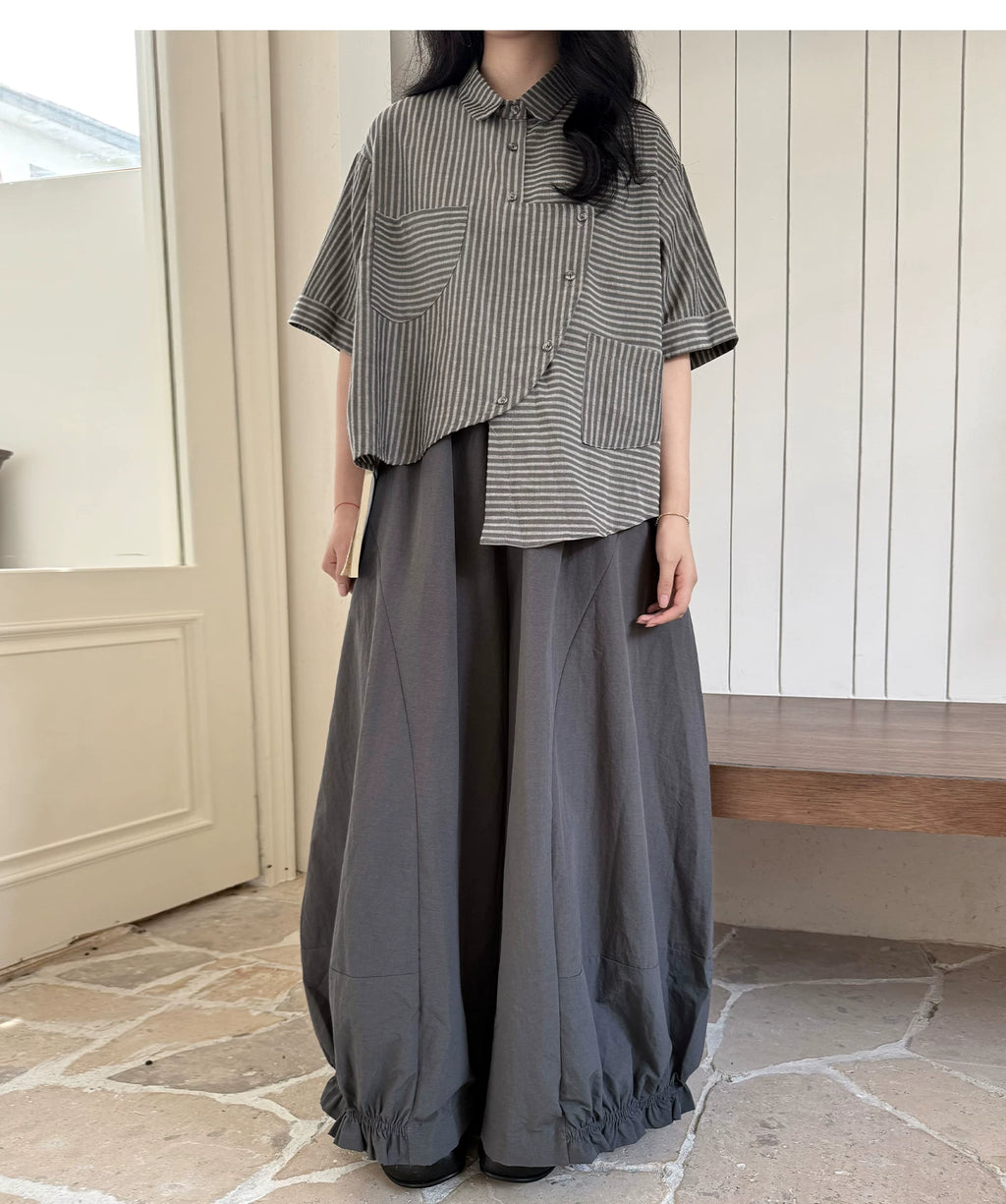Gathered Balloon Wide-Leg Trousers