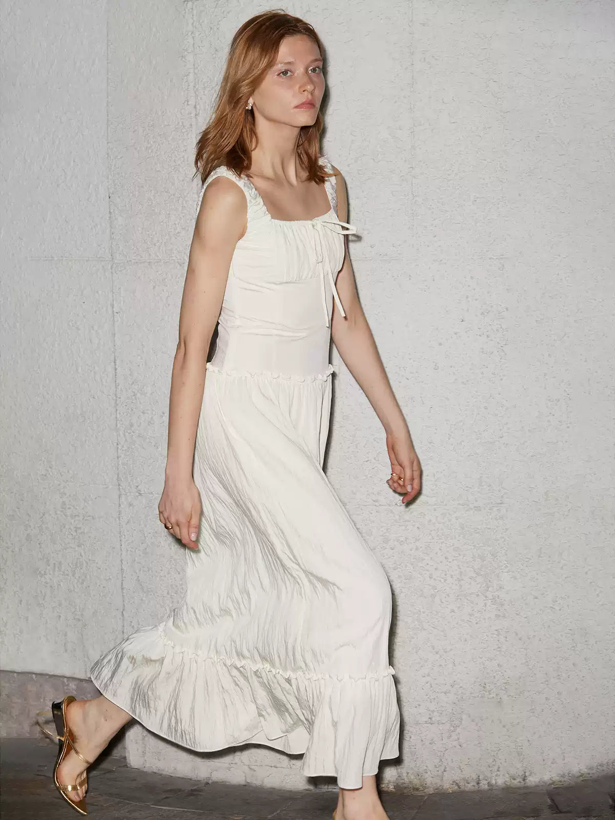 Ruched Ribbon Maxi Dress