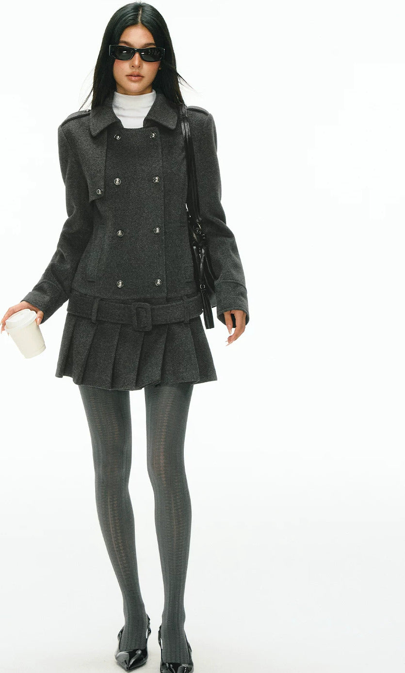 Miranda Double-Breasted Pleat Coat Dress