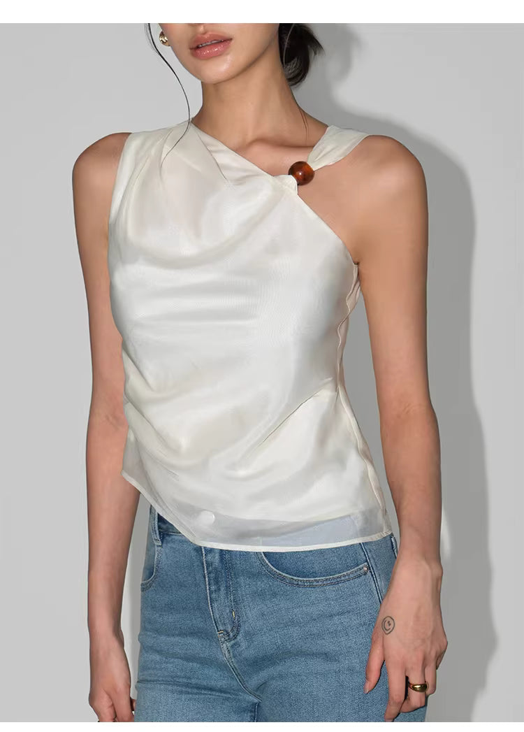 Beaded One Shoulder Top in Black Ink or White