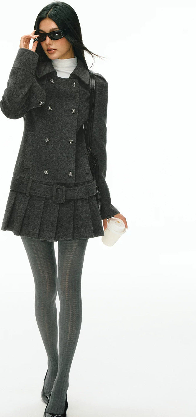 Miranda Double-Breasted Pleat Coat Dress