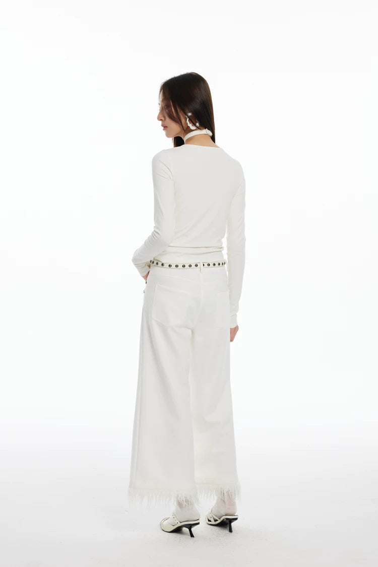 Cross Neck Cut-Out Long Sleeve Top
