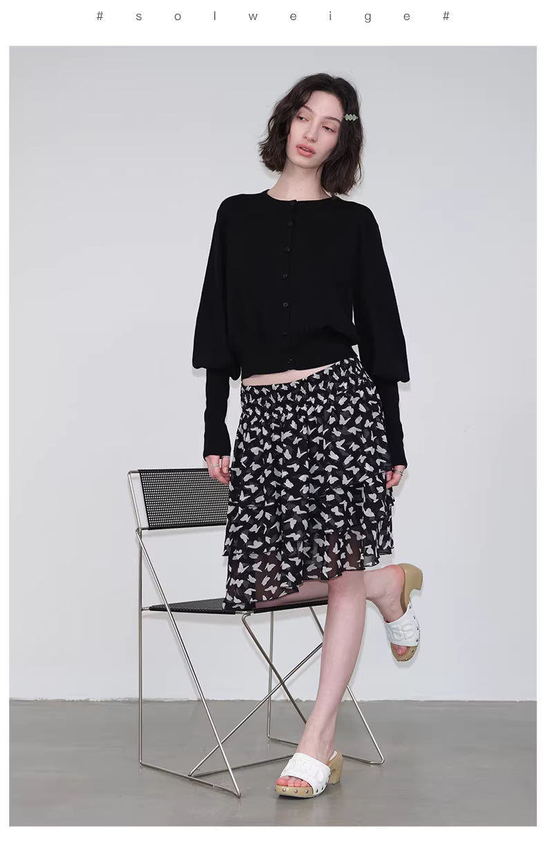 Lantern Sleeve Cardigan in Black Ink or White