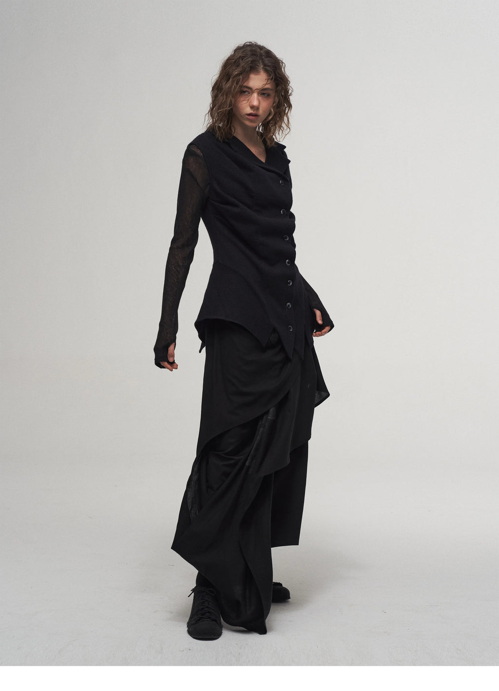 Layered Drape Maxi Skirt