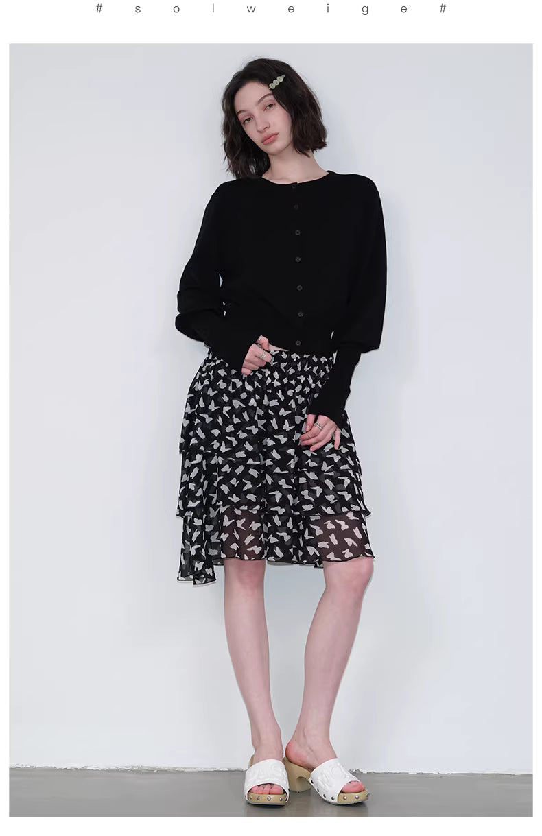 Lantern Sleeve Cardigan in Black Ink or White