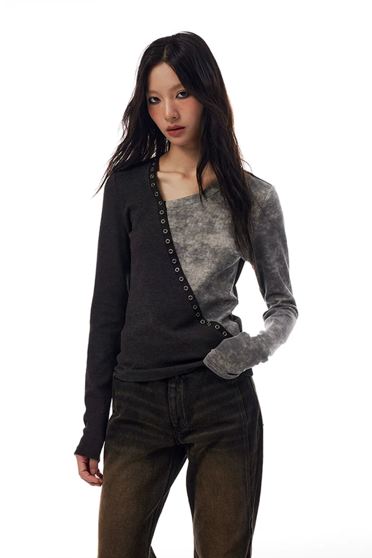 Split Wash Eyelet Long Sleeve Top