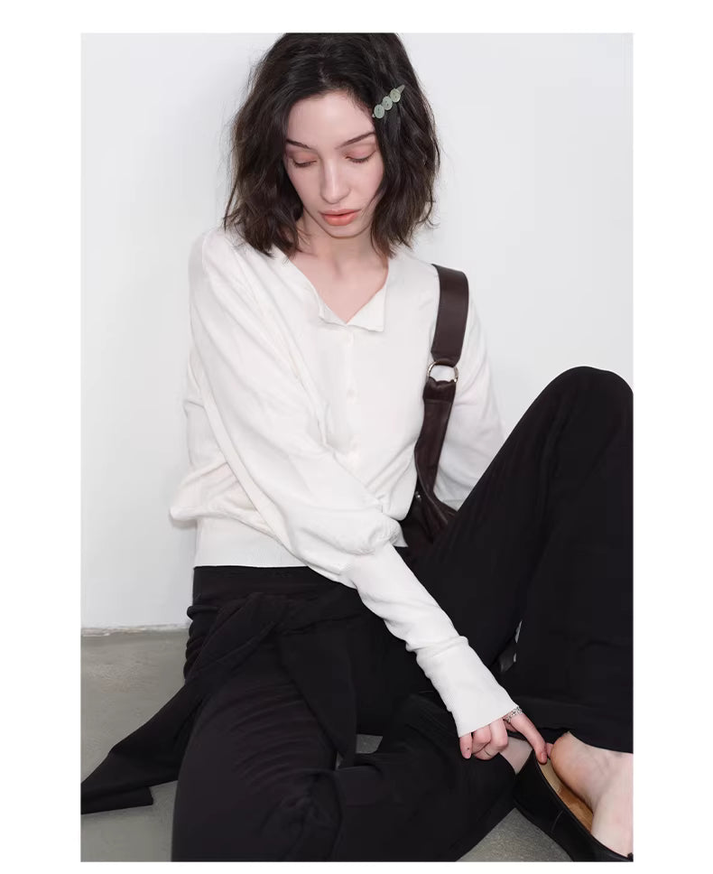 Lantern Sleeve Cardigan in Black Ink or White