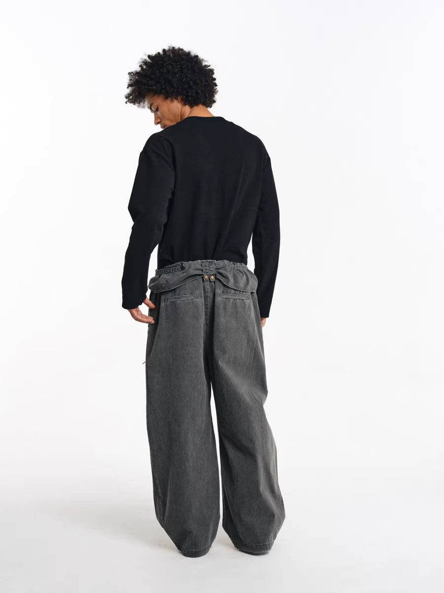 Deconstructed Wide-Leg Charcoal Trousers