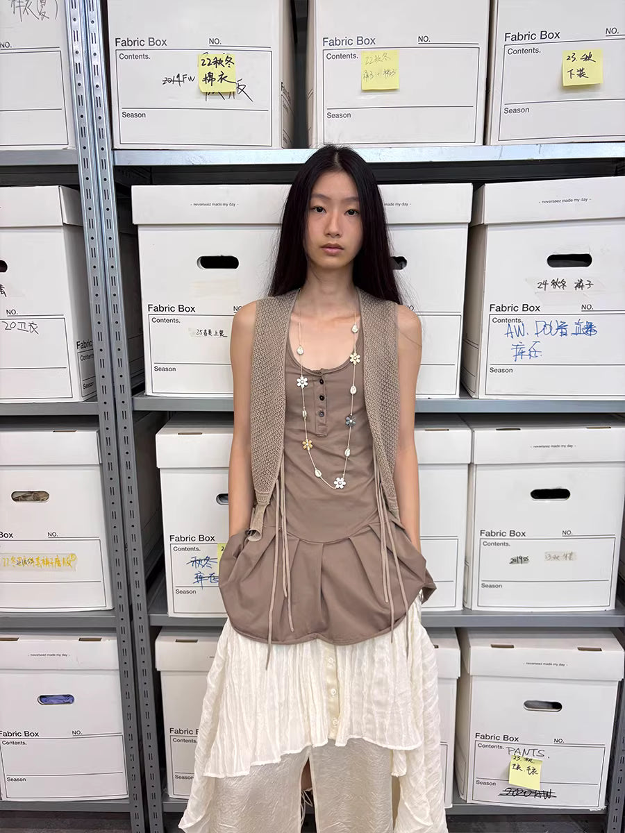 Henley Collar Camisole Mini Skirt Vest