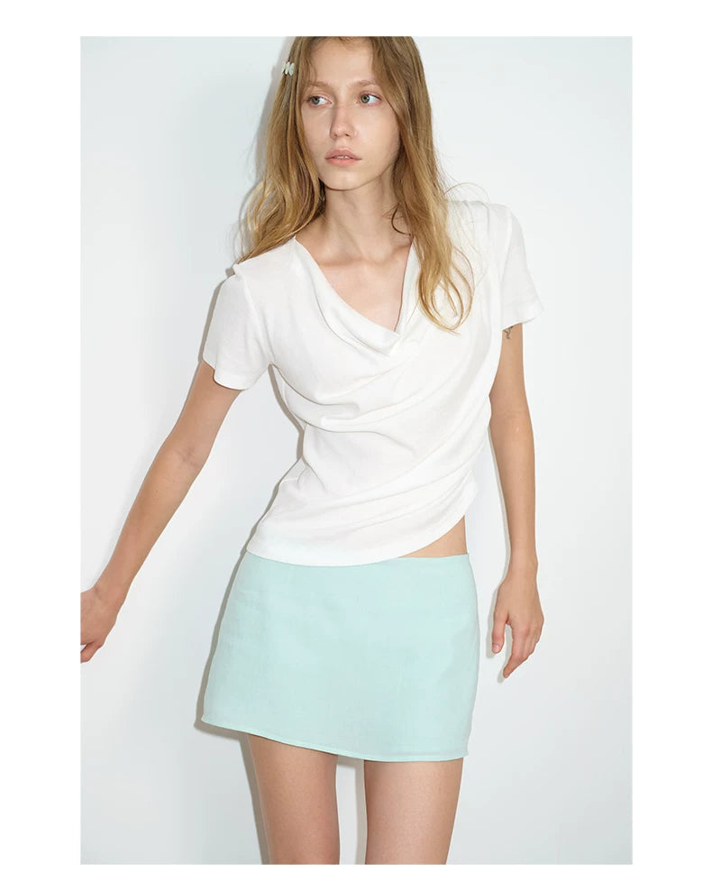 Ruched Cowl Neck Cotton Top