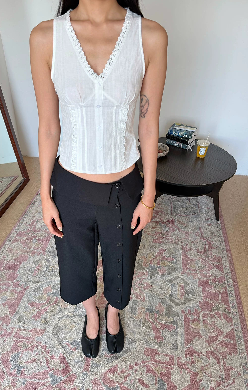 Lace Panel Button Tank