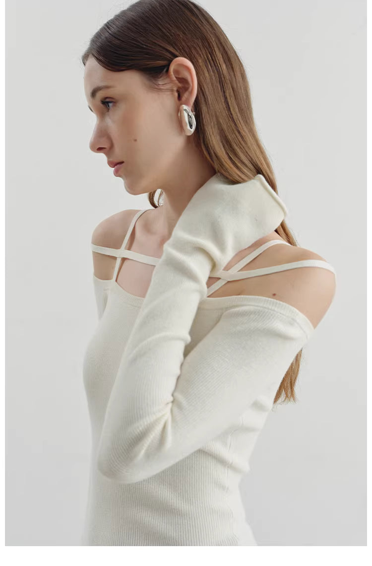 Geometric Strap Knit Long Sleeve Top