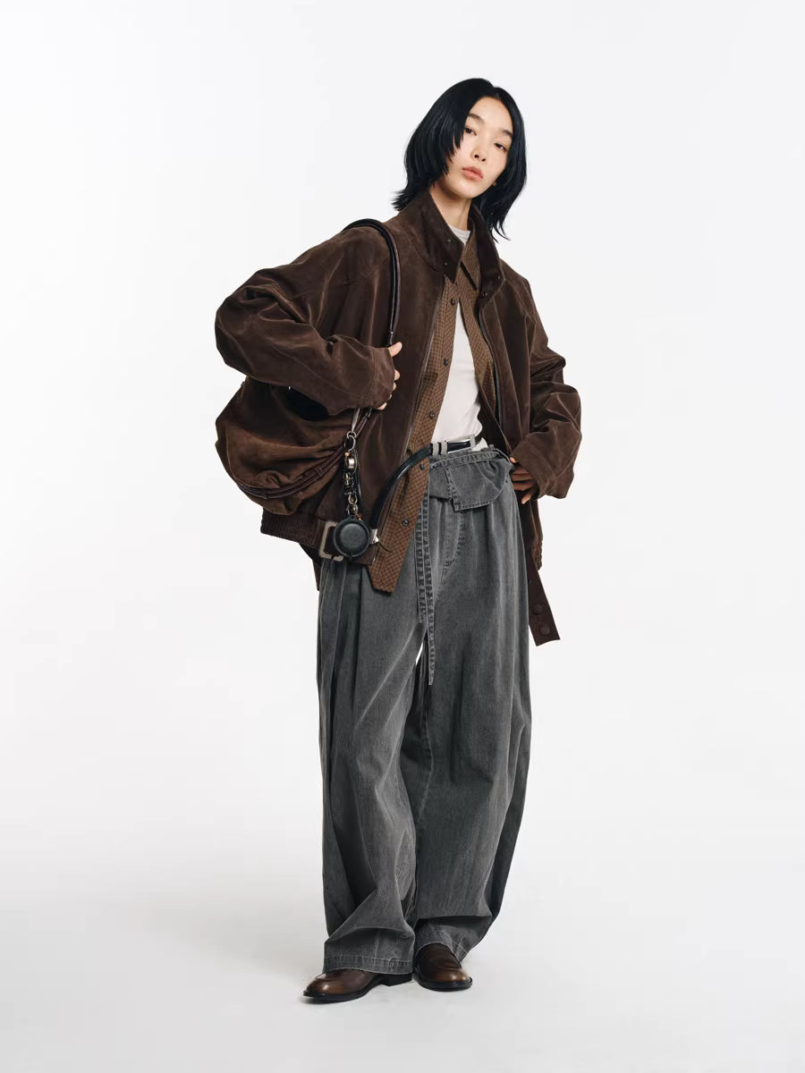 Deconstructed Wide-Leg Charcoal Trousers