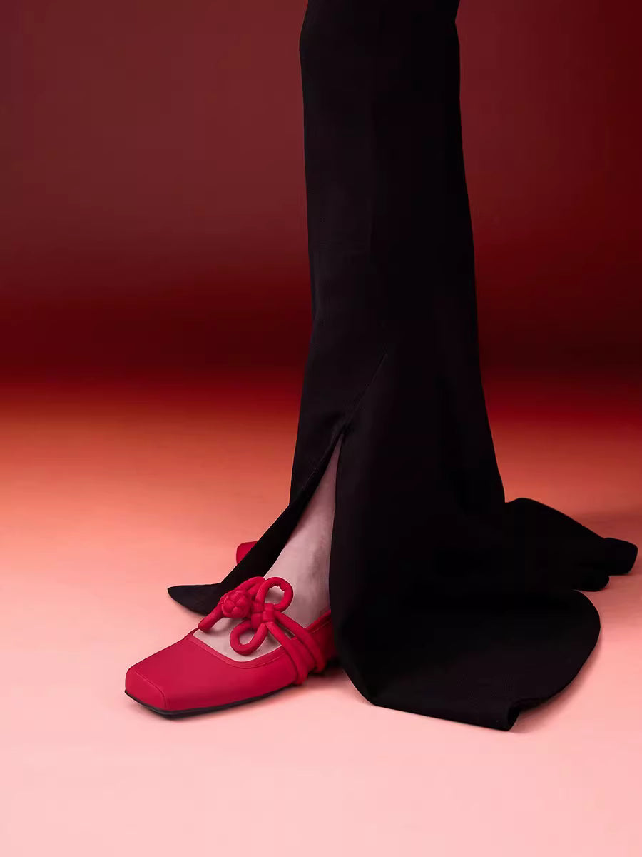 The JIE Knot Ballet Flat in Crimson and Obsidian