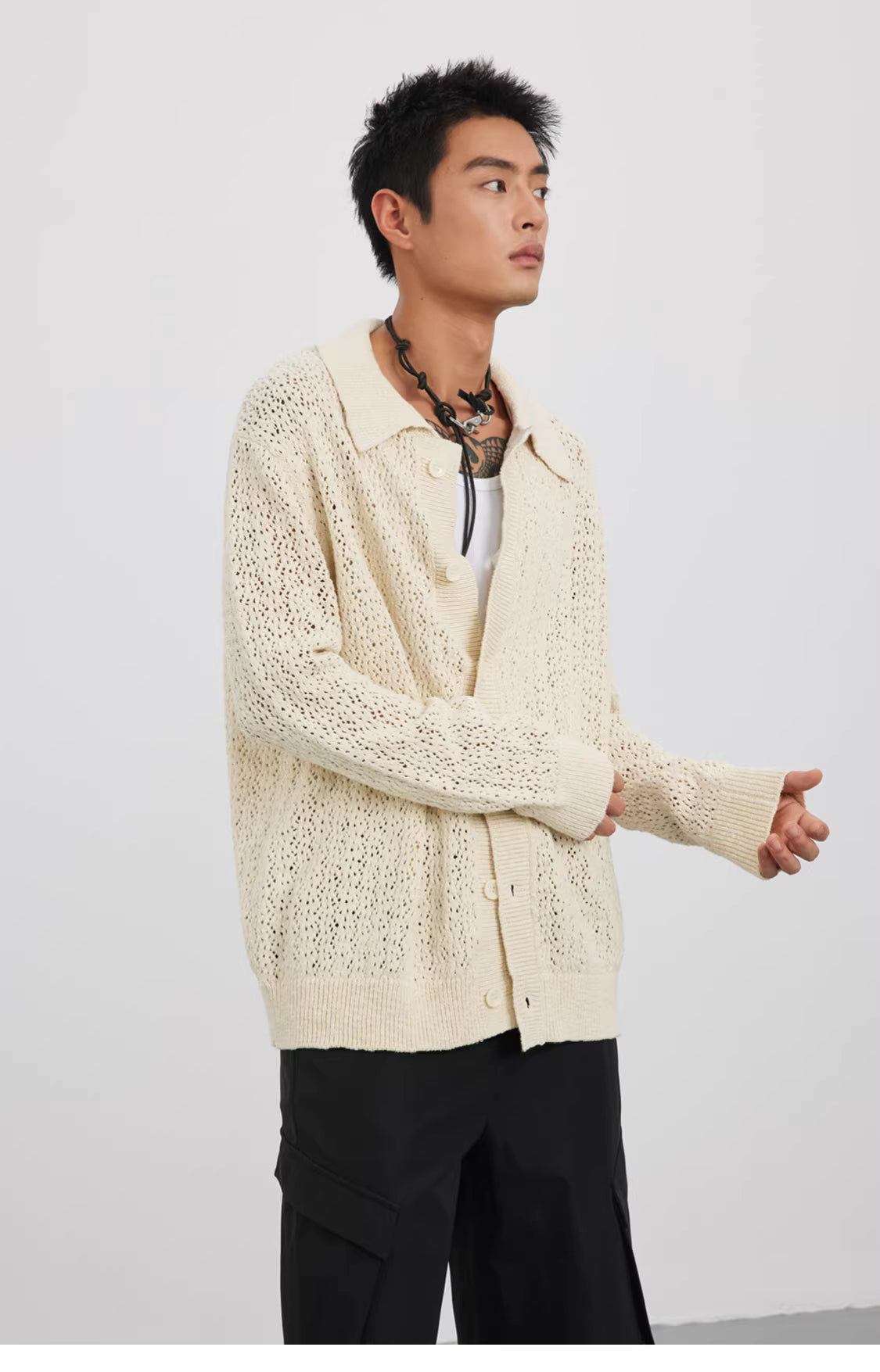 Raschel Matrix Knit Transitional Cardigan