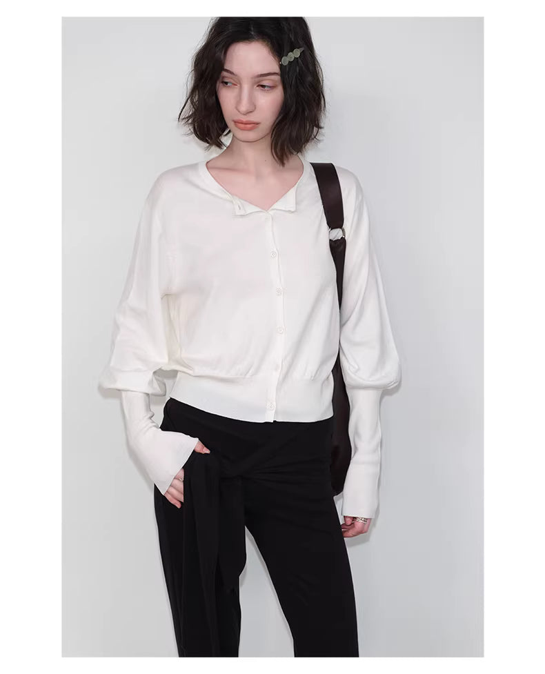 Lantern Sleeve Cardigan in Black Ink or White