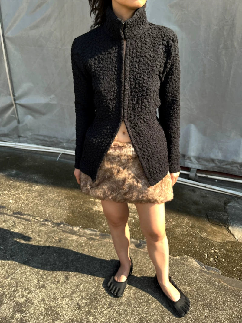 Textured Cut-Out Zip Jacket
