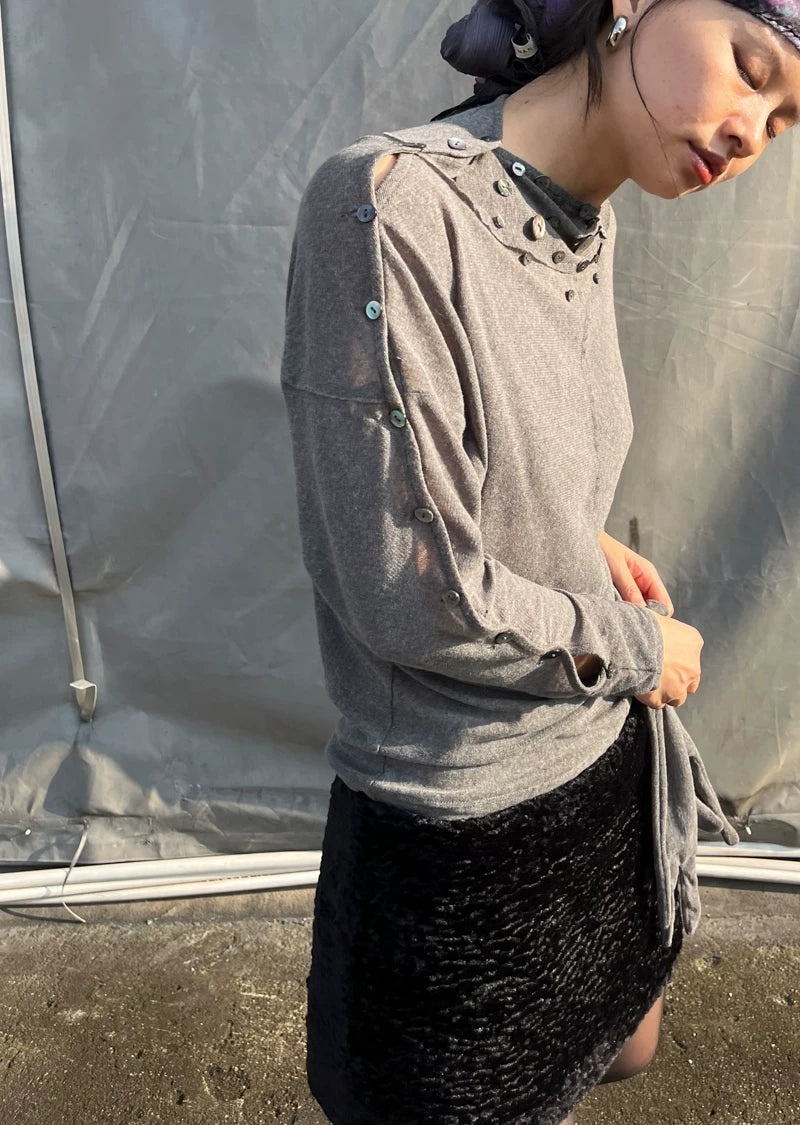 Shell Collar Button Sleeve Jersey Top