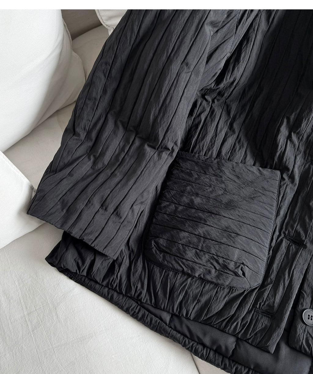 Crinkled Quilted Utility Jacket – Black