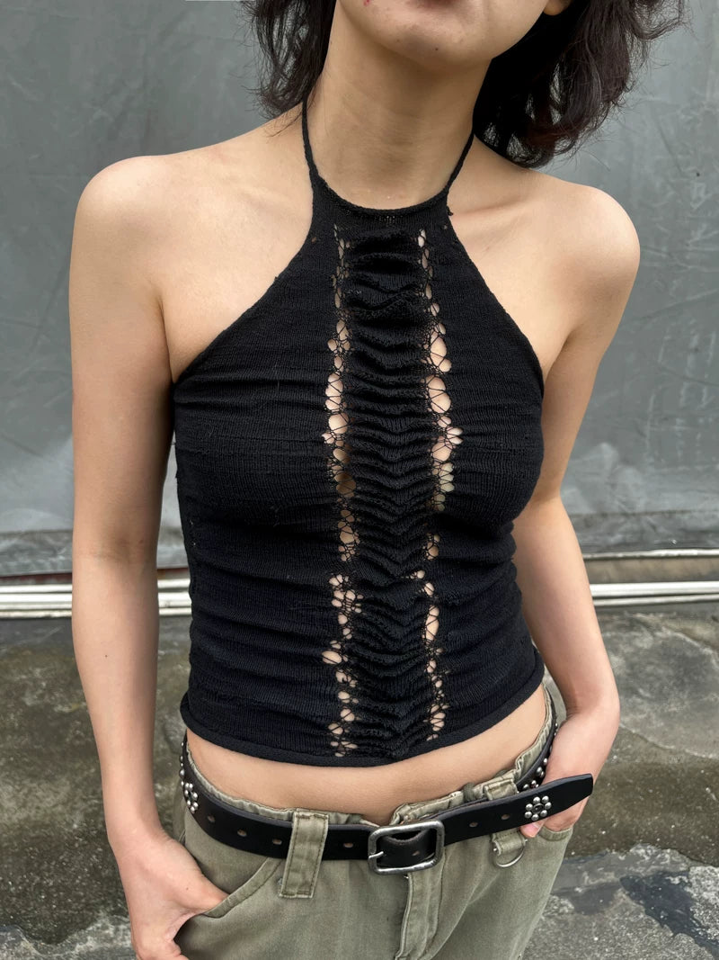 Hand-Knit Spine Halter Top