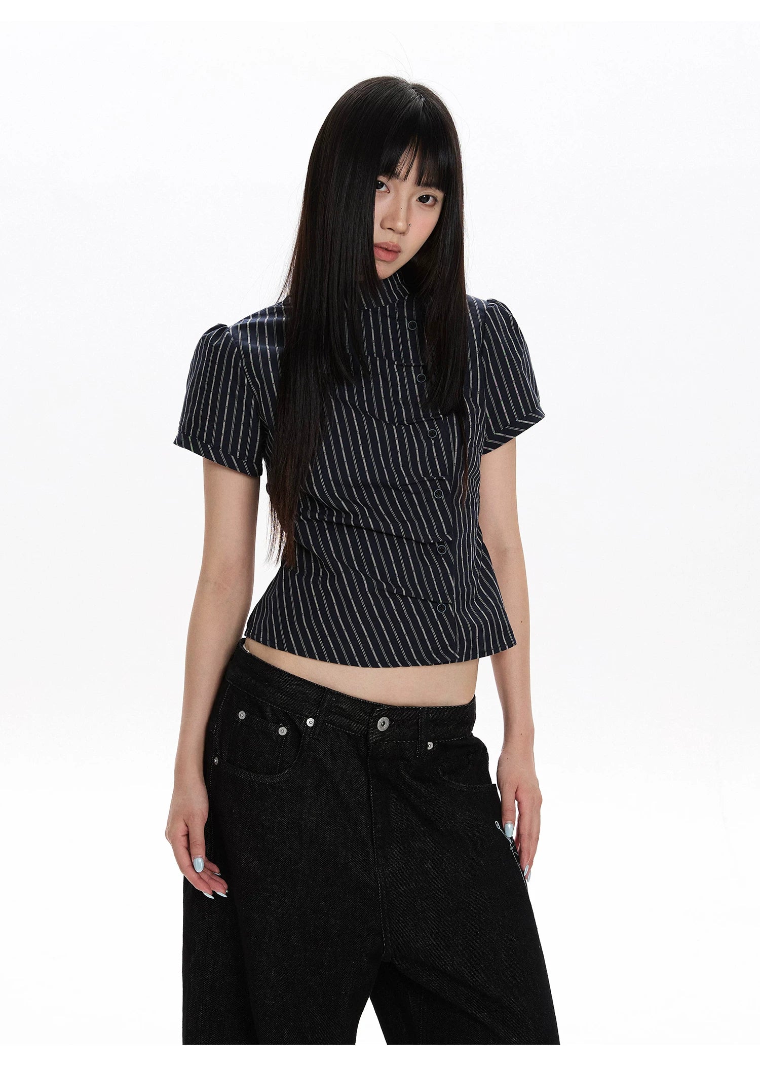 Pinstripe Tie-Back Shirt