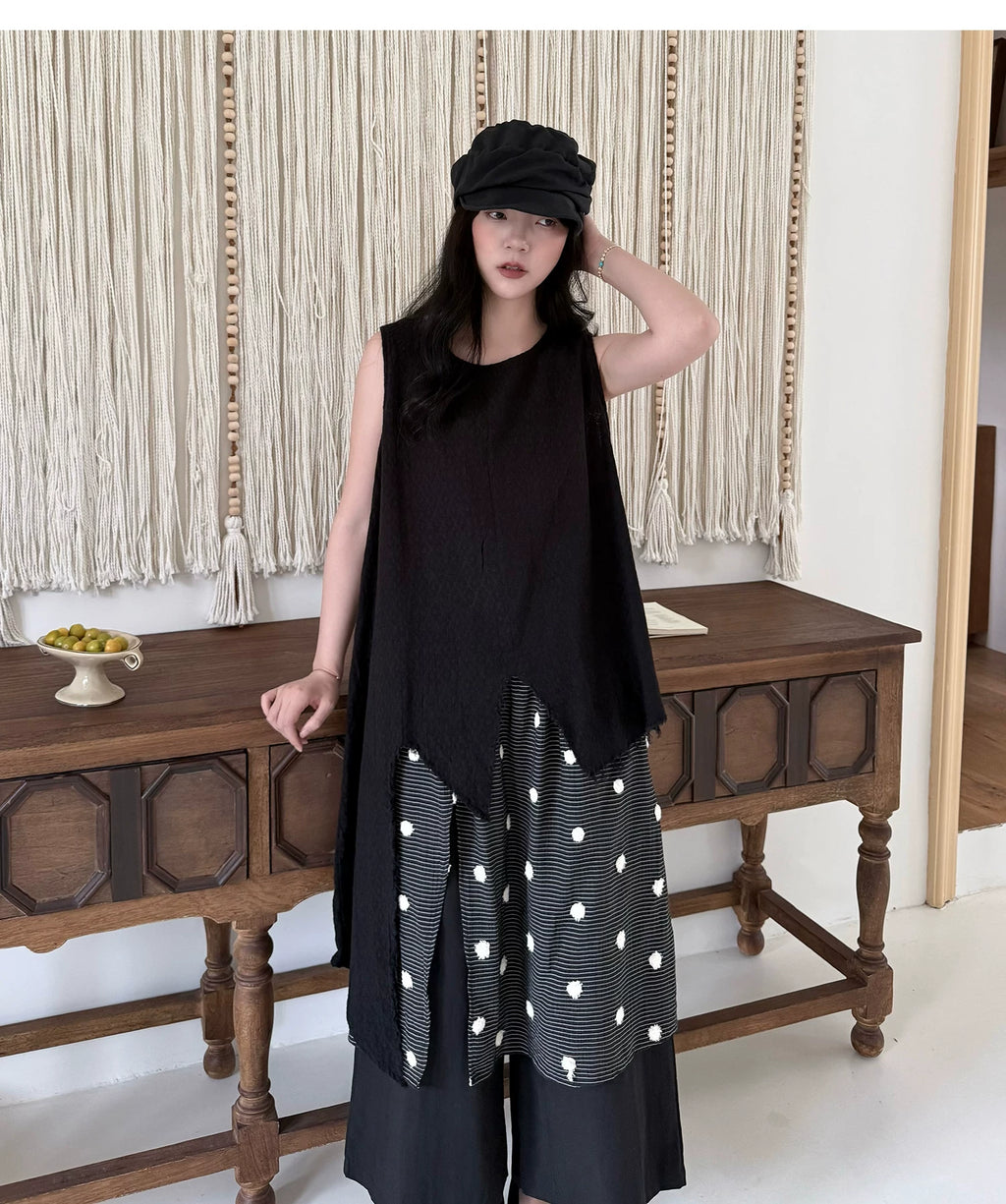 Frayed Asymmetric Linen-Cotton Longline Vest