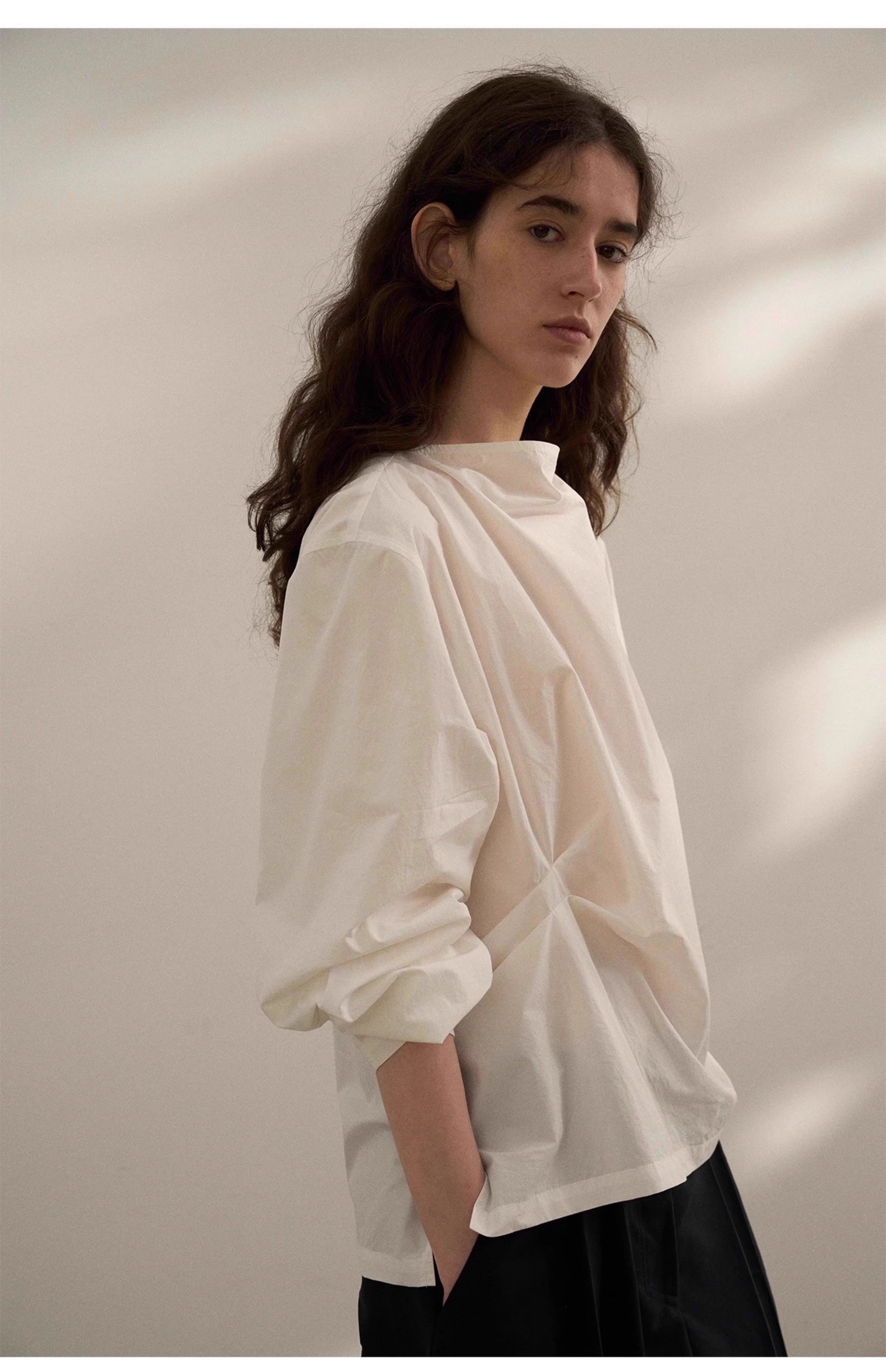 Sculptural Blouse in White or Grey Blue