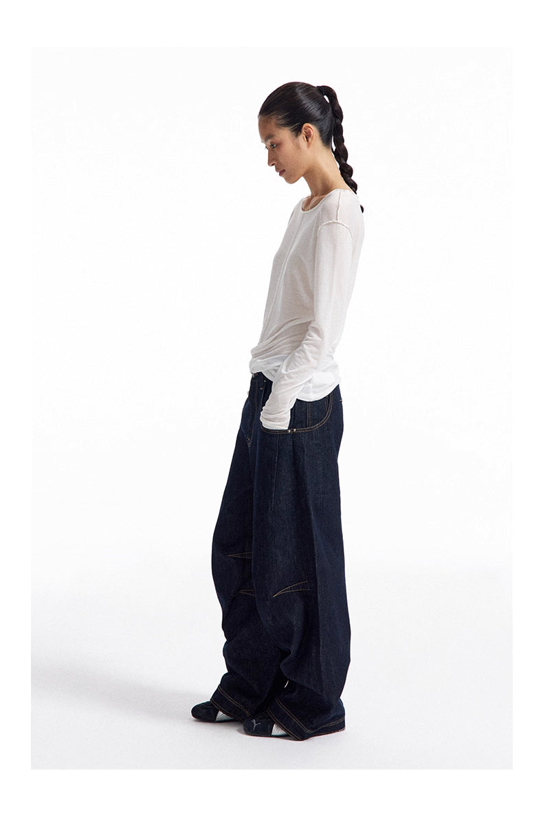 Dark Indigo Barrel-Leg Jeans