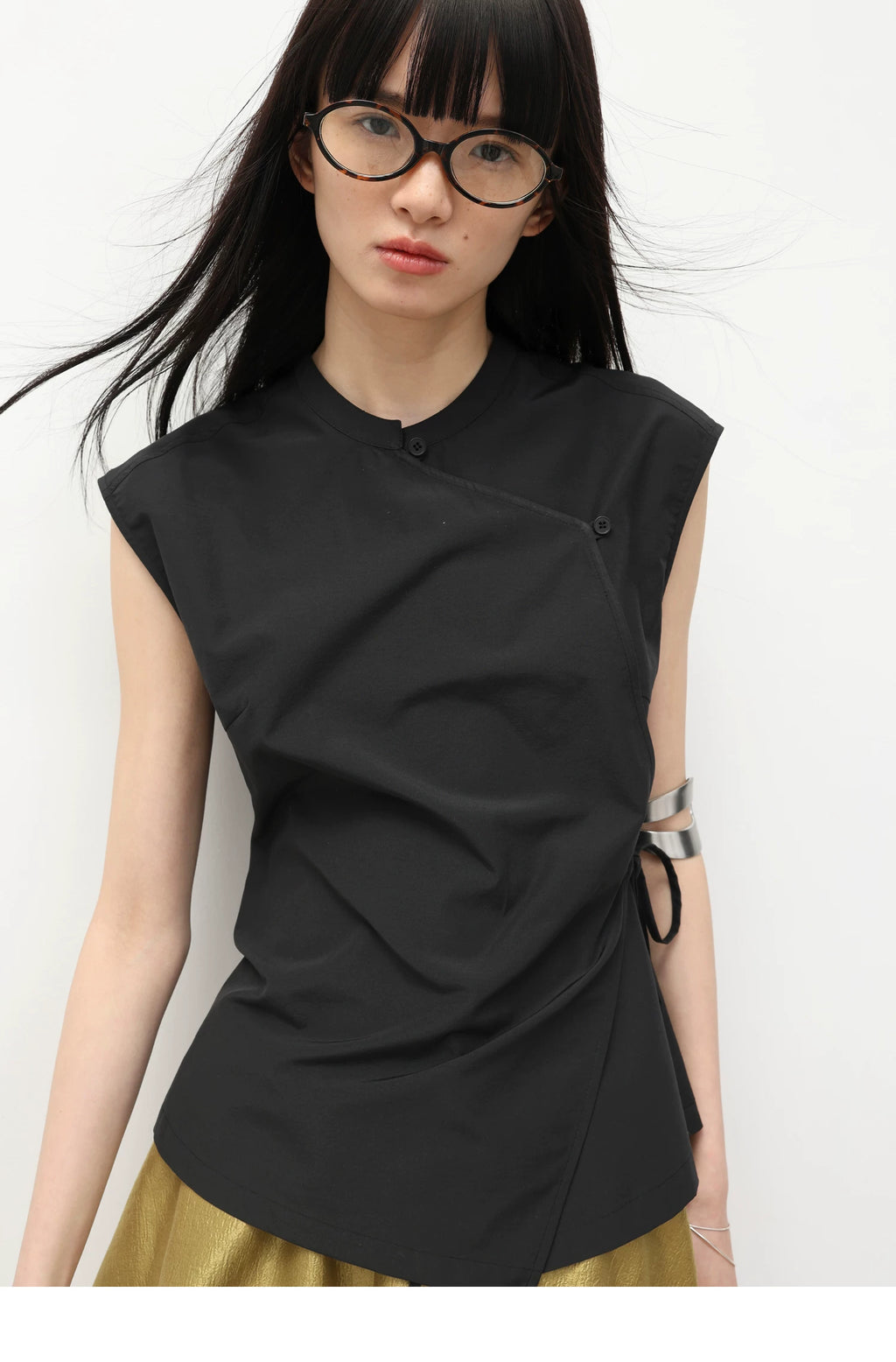 Asymmetric Wrap Sleeveless Top